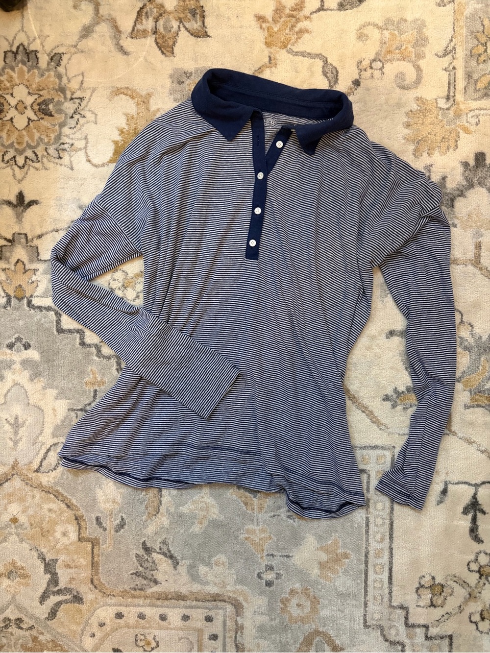 J Crew Navy Stripe Long-Sleeve Polo